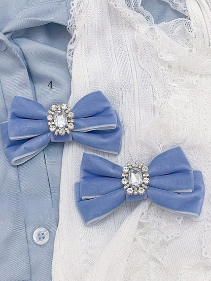 Blue Rhinestone Double-layer Jirai Kei Bowknot Hairclips