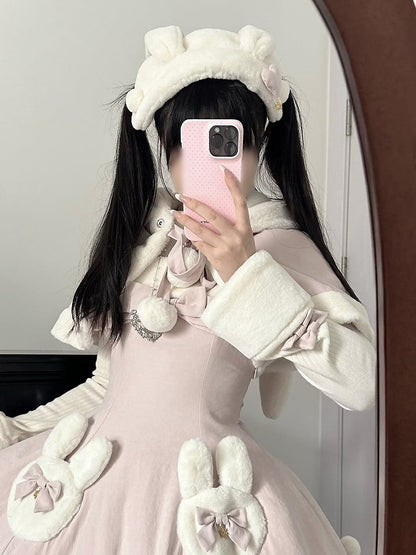 White Sweet Plush Bunny Ears Hairband