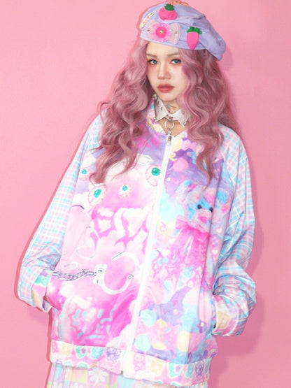 Bär bunte Muster Jacke Guro Auge und Plaid Print Kawaii