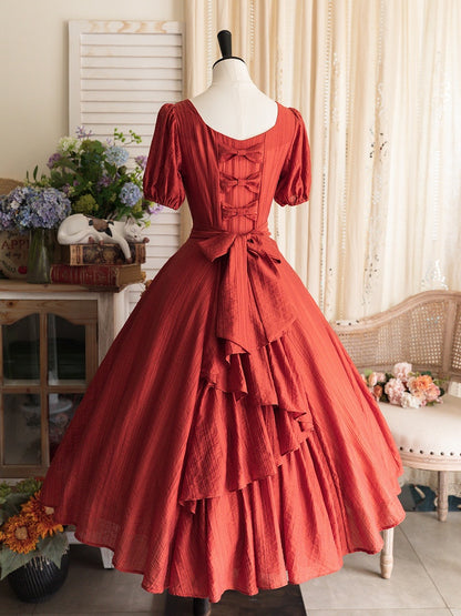 Slim Classic Lolita Summer Red Dress Fashion Retro Waist