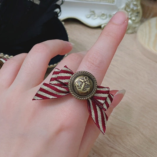 Button Ring Anchor Red Striped Bowknot Ship Pattern