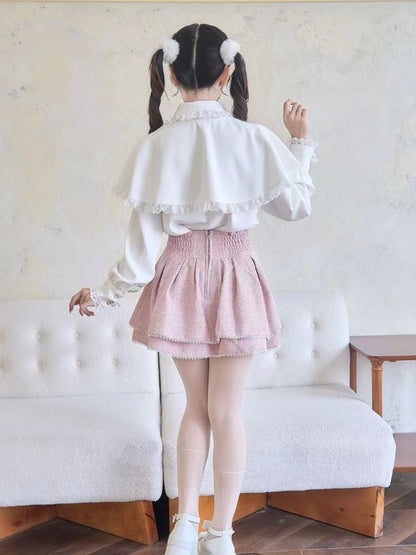 Tweed Skirt Waist Pink Jirai Kei Heart Rhinestones High