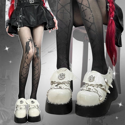 Goth Devil Wings Punk White Platforms Shoes