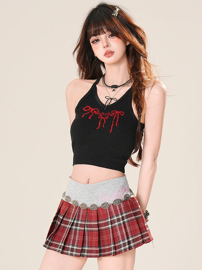 Bowknot Print Top BlackRed Glamorous Cami Bittersweet