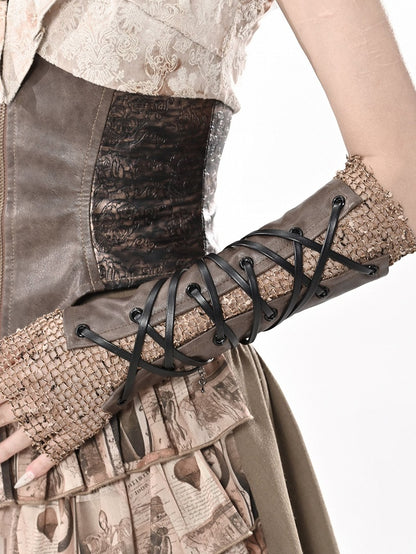 Wasteland Punk Lace-up Detail Brown Sleeves