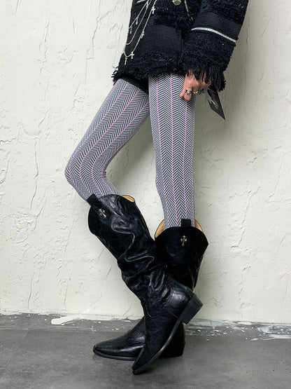 Dark Purple Y2K Ripple Wave Tights