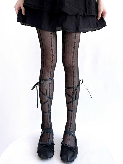 Black / White Balletcore Criss-cross Self-tie Bowknot Tights