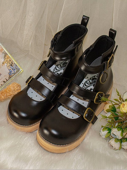 Platforms Toe with Wedge Buckle 3–5 cm Sole Round Black 3 Straps