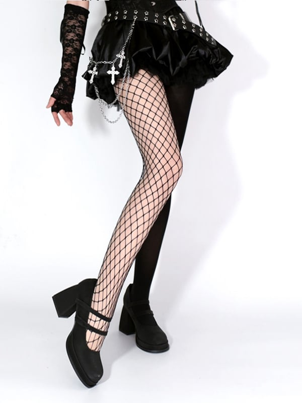 Design Fishnet Punk Tights Asymmetrical Black