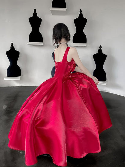Red Christmas Glossy Dress Bowknot on Bodice Homecoming Dress