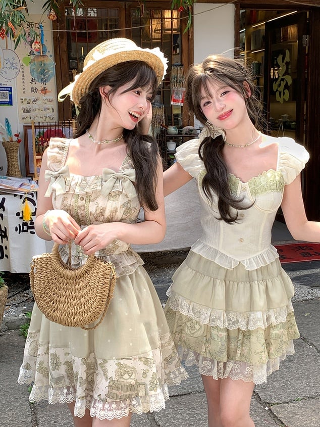 Apricot Sweetheart Neckline Puff Sleeves Sweet Top