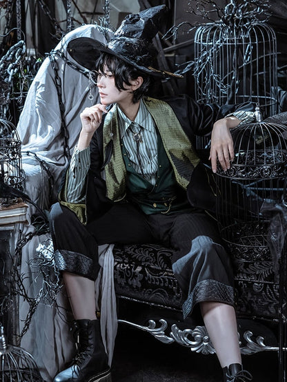 Scale PU Steampunk With Pattern Cuffs Black Pants