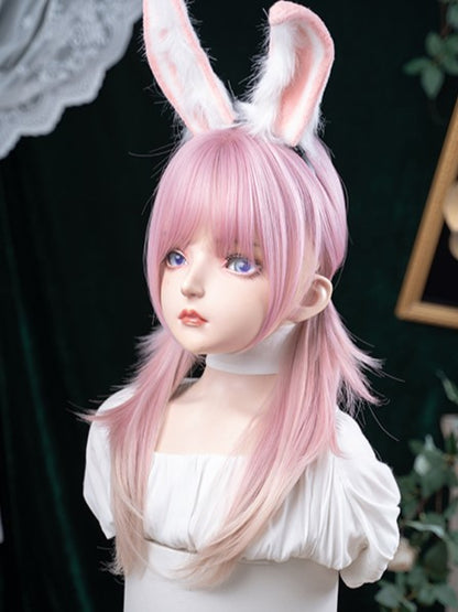 68CM Hair Length Color Air With Straight Pink Bangs Ombre Wig