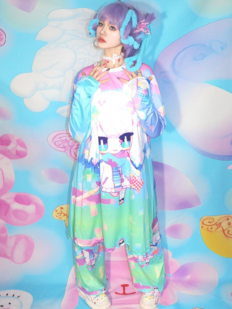 Y2K Print Kleid Cartoon Bunt