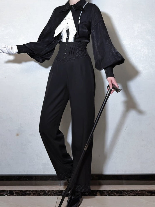 Pants Black Belt Lolita High Boned Ouji Corset Waist