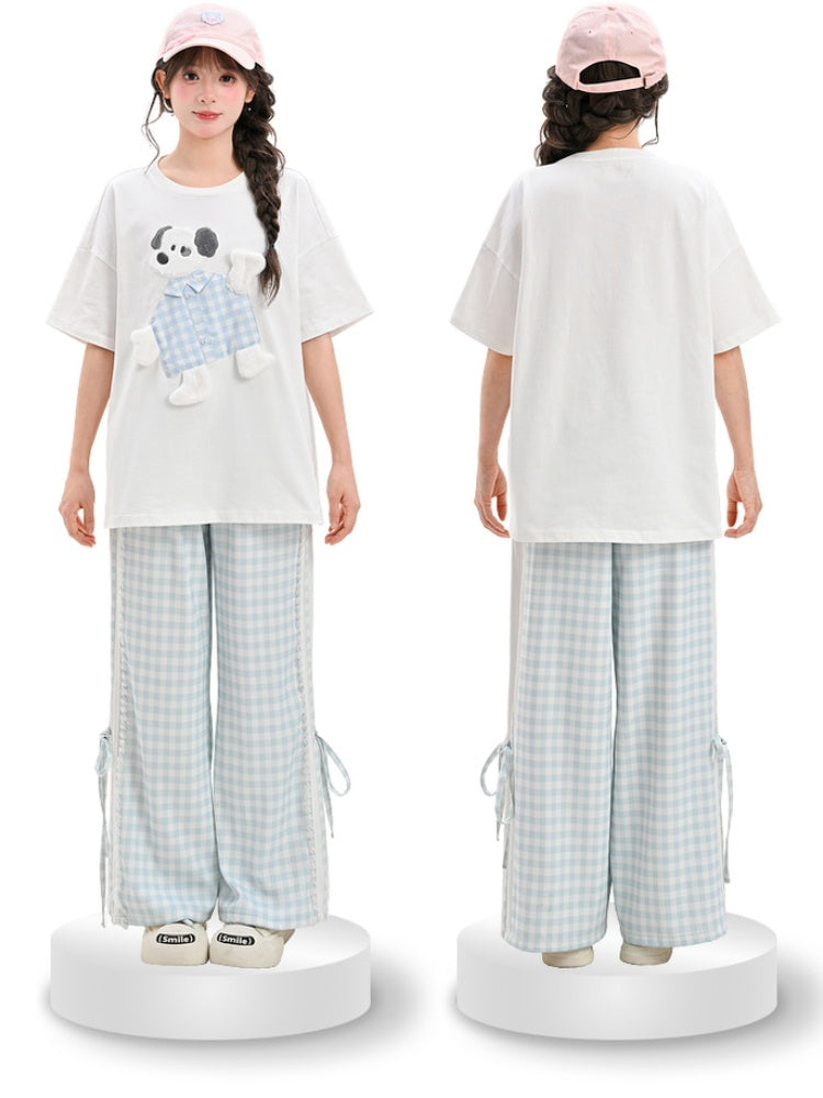 T-Shirt Cotton Adorable Puppy Applique White Loose