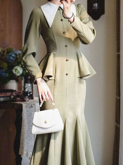 Dusty Green Retro Fashion Elegant Dress