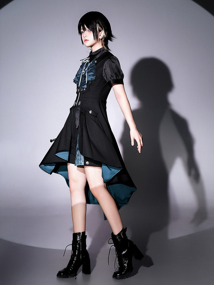 Waistcoat Collar Long Lolita Wings Lining Black Bat Shape Ouji Blue