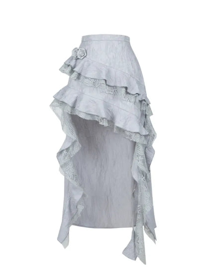Jupe asymétrique à volants en cascade gris argenté