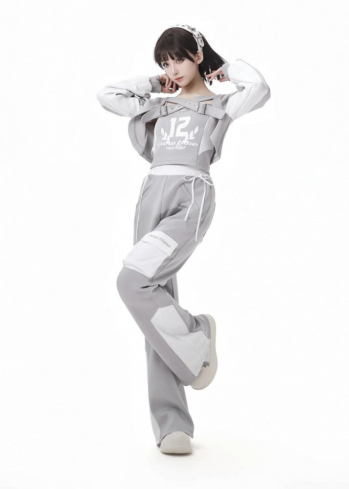 Waist Grey Design High White Colorblock Glamorous Flared Pants