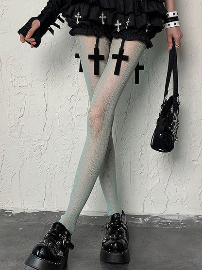 Tights Hollow-out Green Gyaru Y2K Design Mint Fashion