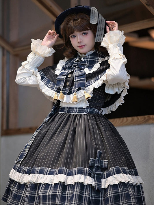 Black Stripes and Blue Plaid Pattern Cape
