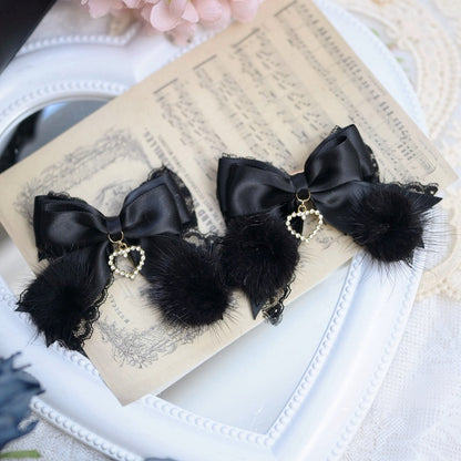 Jirai Kei Dusty Black Fluffy Bowknot Hairclips