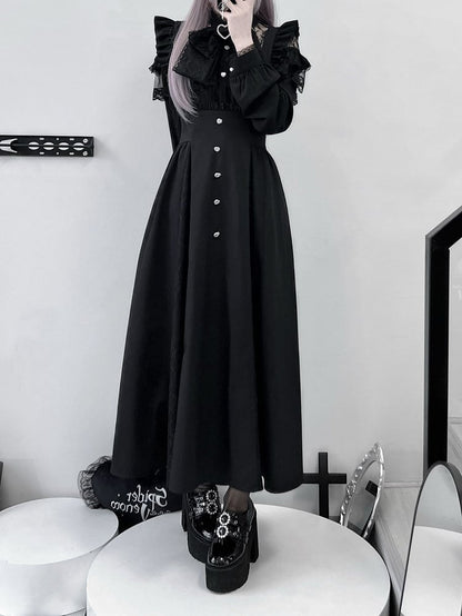 in Overall Sleeves Plaid Long Flutter Black/Gray Detachable Rhinestone Kei Skirt Jirai Accents with Style