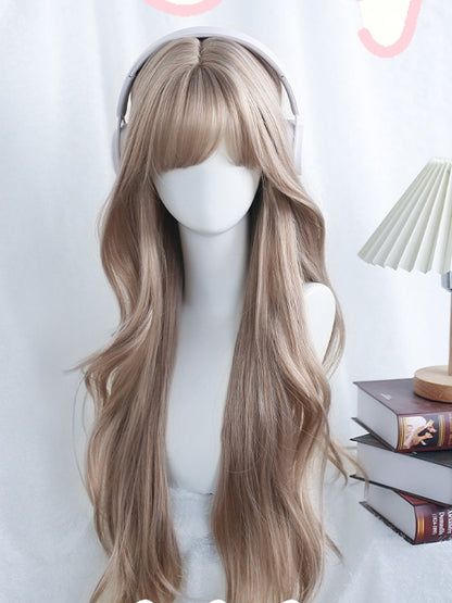 60-65cm Wellig Air Perücke Licht Pony Braun Lange Mit