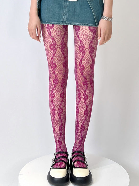 Red Rose Design Floral Hollow-out Tights Pattern