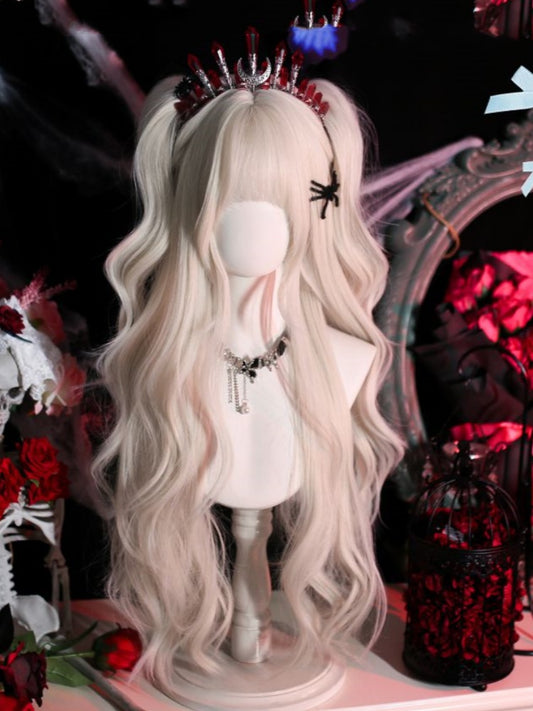 Light Grey Under Bust Length Wavy Wig with Full Bangs