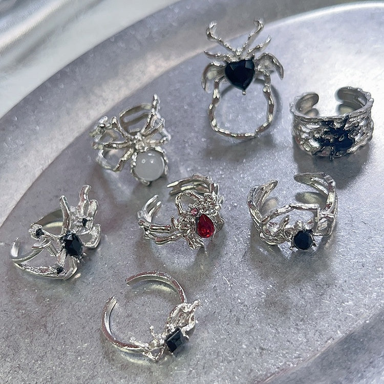 Set Spiders 7 Rings Silver Punk
