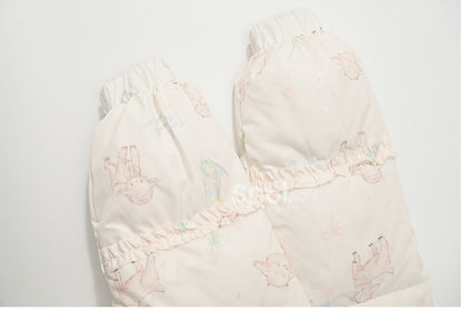 Cute Lamb Print White Hooded Down Jacket Short/Long Version
