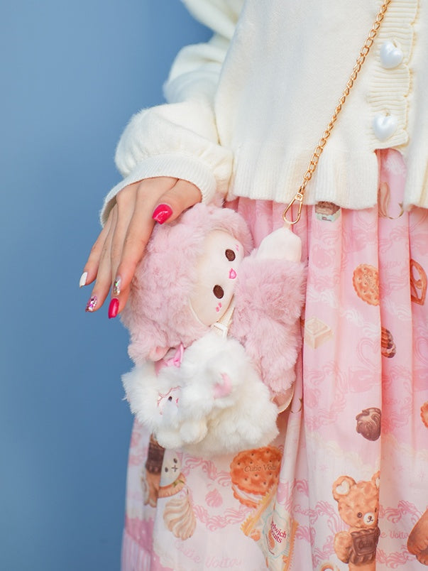 White Cute Lamb-shaped Bowknot Plushie Coin Purse Key Chain