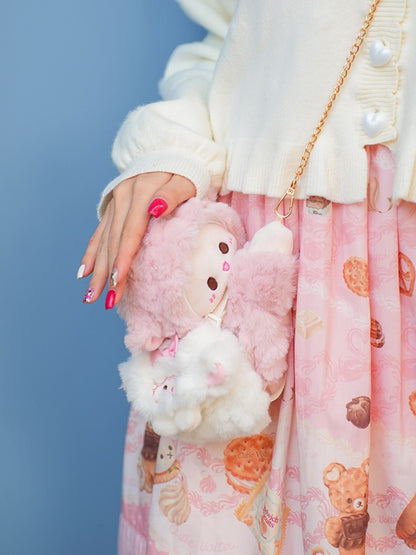 White Cute Lamb-shaped Bowknot Plushie Coin Purse Key Chain