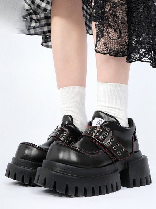 Buckle Bold Heels Rock Punk with Accents Chunky Sole - Platform