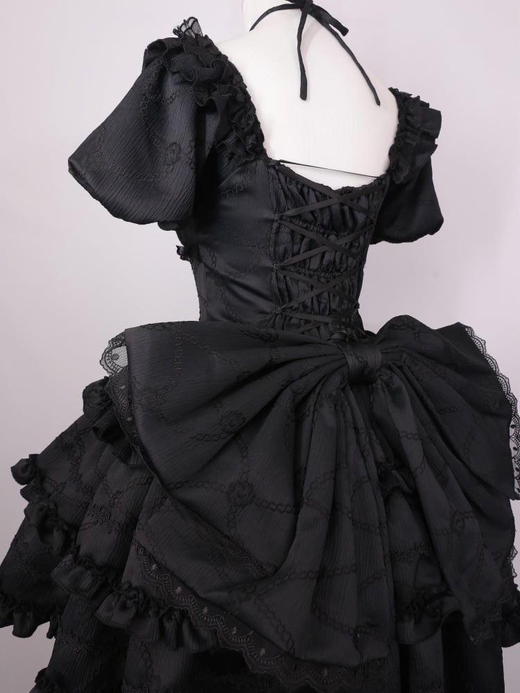 Black Princess Corset Waist Dress Ruffle Skirt