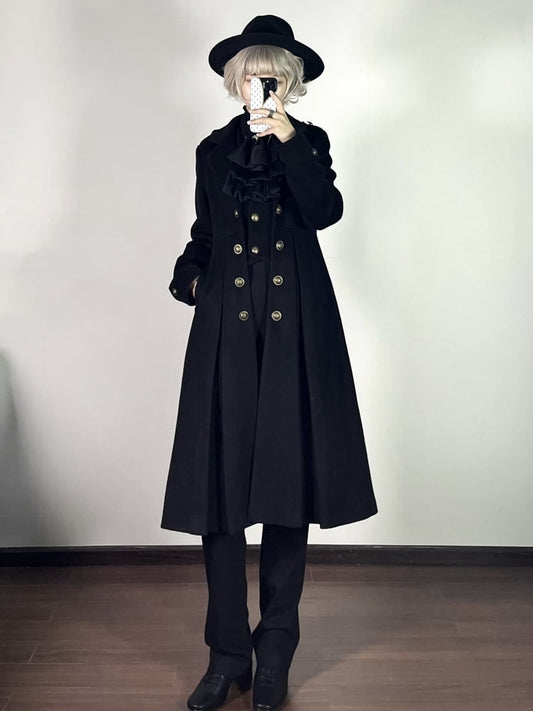 Black Ouji Fashion Lolita Gothic Prince Winter Woolen Coat