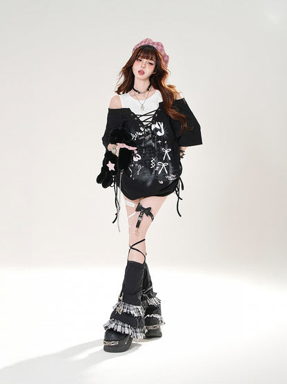 Black/White Layered Blokette Core Double Mini Skirt