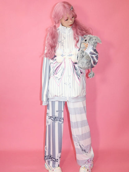 Pants Fashion Pattern Gyaru Gray Straight-leg Striped Cut