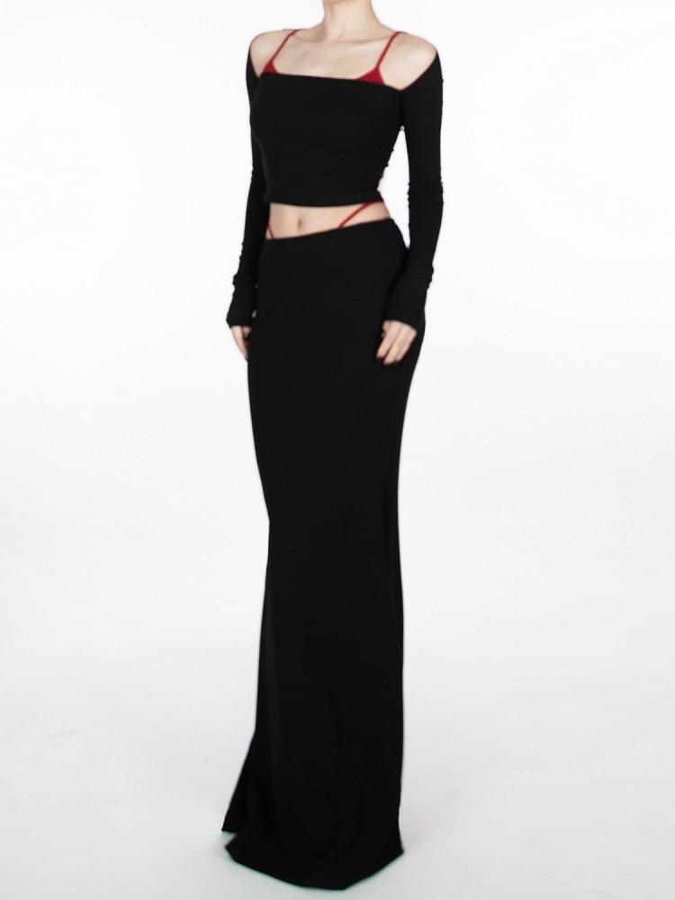 Black Devil Wings at Back  Glamorous Cropped Top