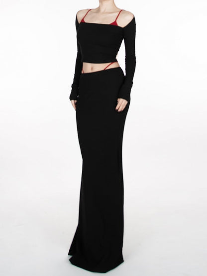 Black Devil Wings at Back  Glamorous Cropped Top