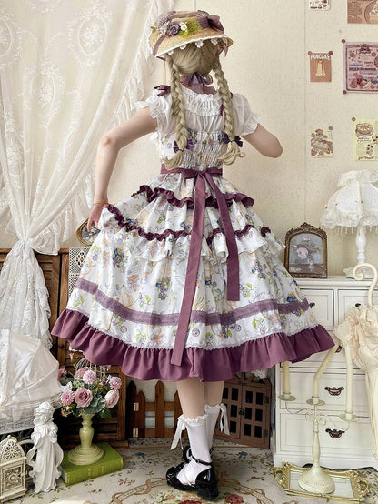 Lolita Ruffle and Ice Cream Purple Skirt Tiered Blueberry Dress Print Trimming