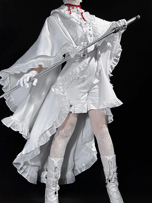 Foldover Collar Cape Lolita Gothic Design Cascading Ouji Shirt Pointed White Ruffle