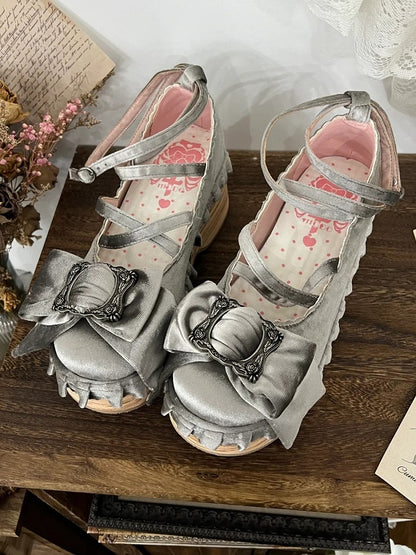 Platforms Lolita PU - Crisscross Silver Sweet Design
