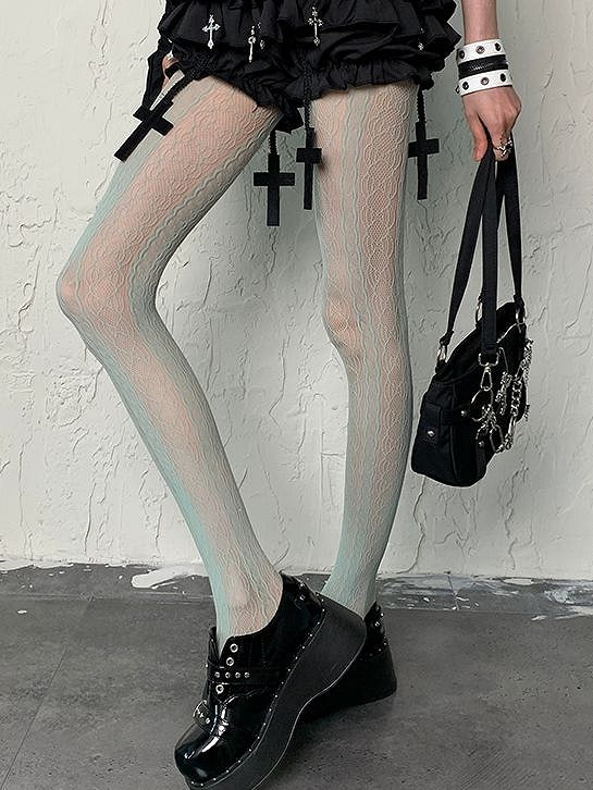 Tights Hollow-out Green Gyaru Y2K Design Mint Fashion