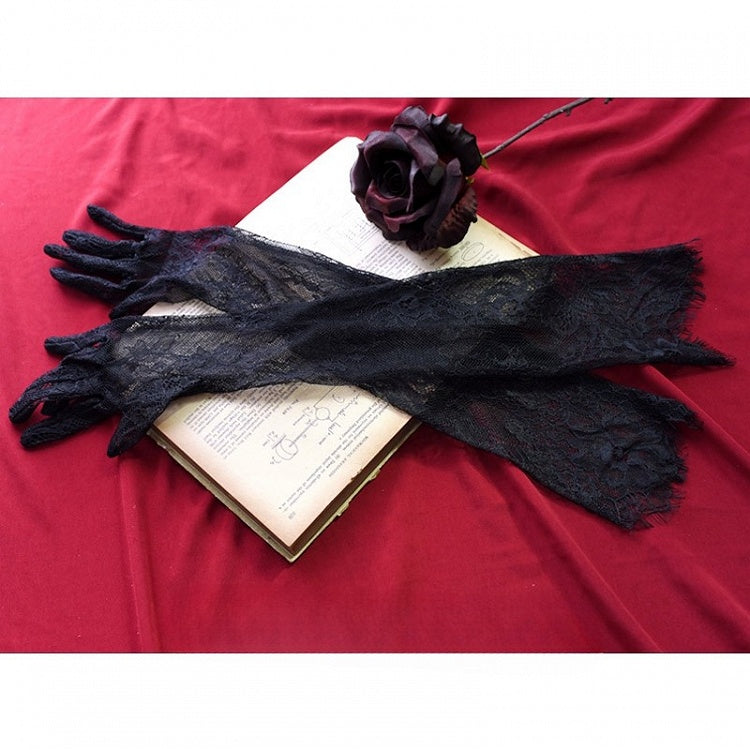 Design Hollow-out Gloves Black/White Lace