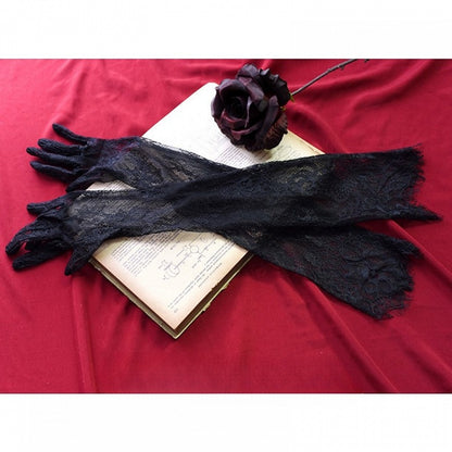 Design Hollow-out Gloves Black/White Lace