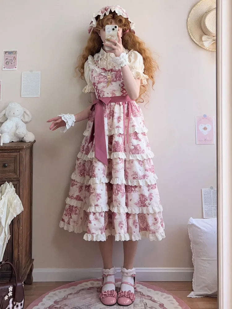 Pink Lolita Jumper Print Hem Detachable Skirt Grapes