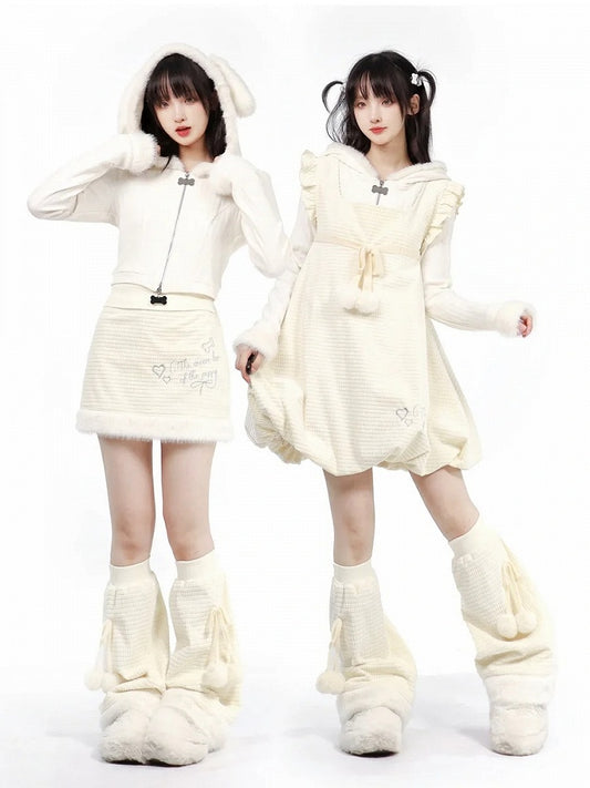 Cardigan Puppy Ears Hooded White Plush